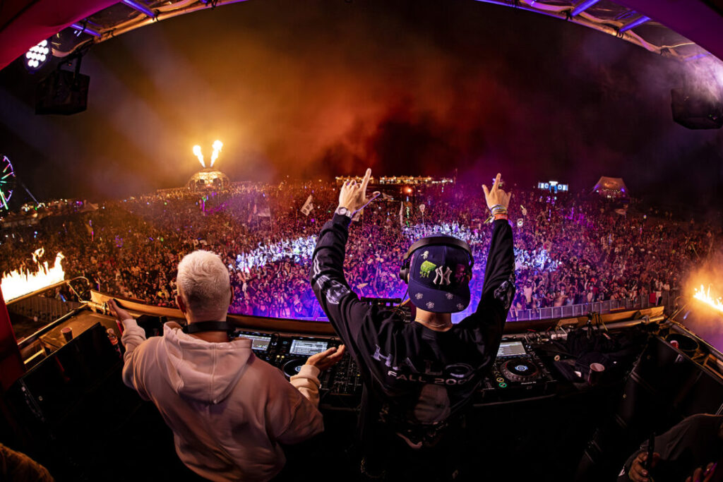 Festival crowd from the stage with DJs